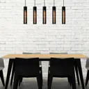Lionel linear pendant light with five lampshades