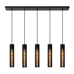 Lionel linear pendant light with five lampshades
