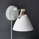 Strap wall light with a leather strap, white