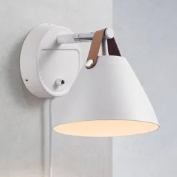 Strap wall light with a leather strap, white