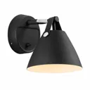 Strap wall light with a leather strap, black