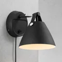 Strap wall light with a leather strap, black