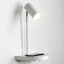 Cody wall light, with shelf and USB port, white
