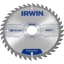 Irwin ATB Construction Circular Saw Blade - 184mm, 40T, 30mm