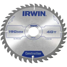Irwin ATB Construction Circular Saw Blade - 190mm, 40T, 30mm