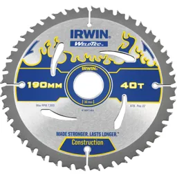 Irwin Weldtec Construction Saw Blade - 190mm, 40T, 30mm