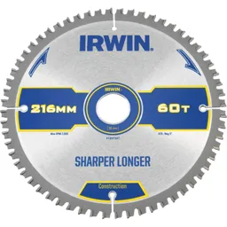 Irwin ATB Ultra Construction Circular Saw Blade - 216mm, 60T, 30mm