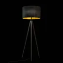 Tago floor lamp, tripod, black/gold lampshade