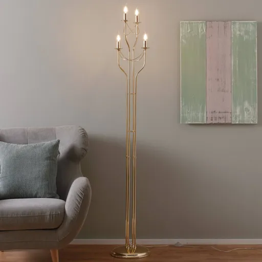 Four-bulb floor lamp Retro with a gold finish