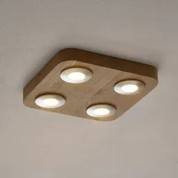 4-bulb Sunniva LED ceiling lamp, oak wood