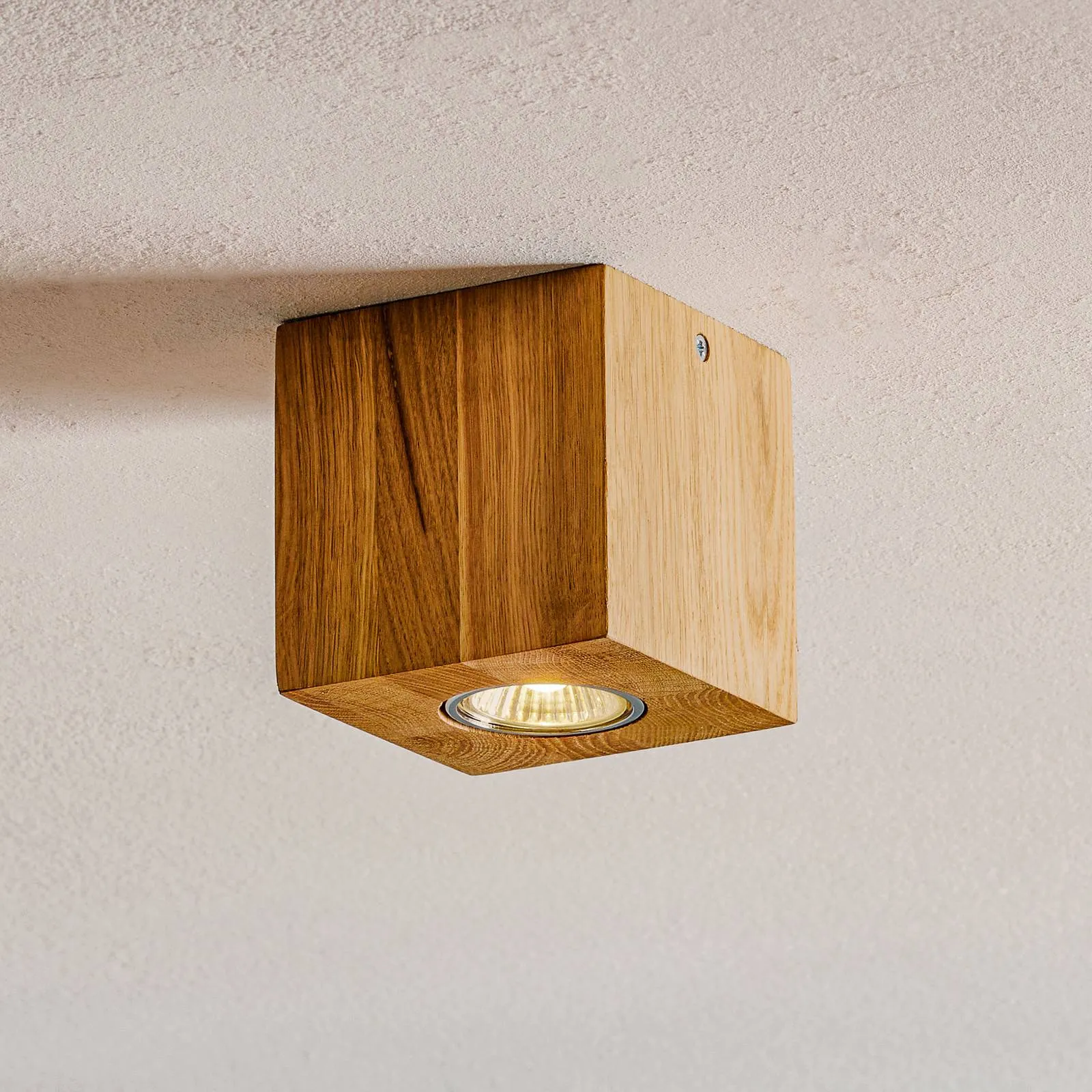 Wooddream ceiling lamp 1-bulb oak, angular, 10 cm