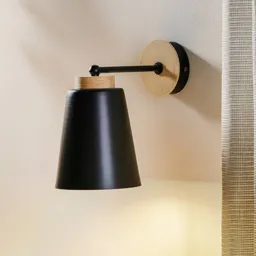 Periot K1 wall lamp, wooden decoration, black