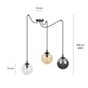 Glassy hanging light 3-bulb, graphite/amber/clear