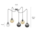Glassy hanging light 5-bulb, graphite/amber/clear