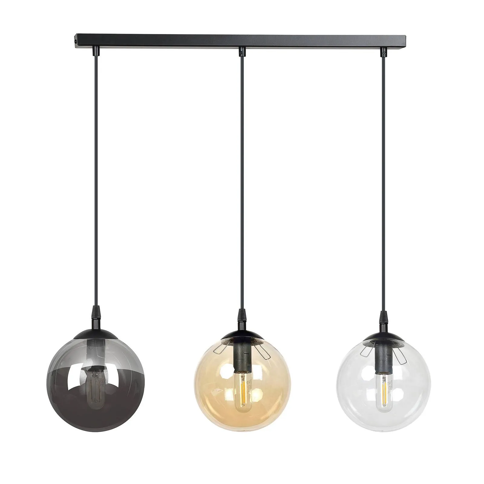 Glassy hanging 3-bulb straight graphite/amber