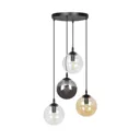 Glassy hanging light 4-bulb, round, graphite/amber