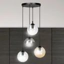 Glassy hanging light 4-bulb, round, graphite/amber
