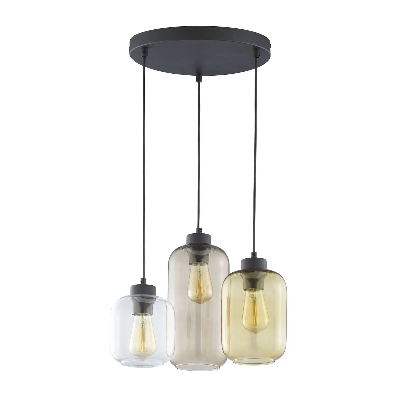 Marco Brown hanging light, 3-bulb, clear/brown