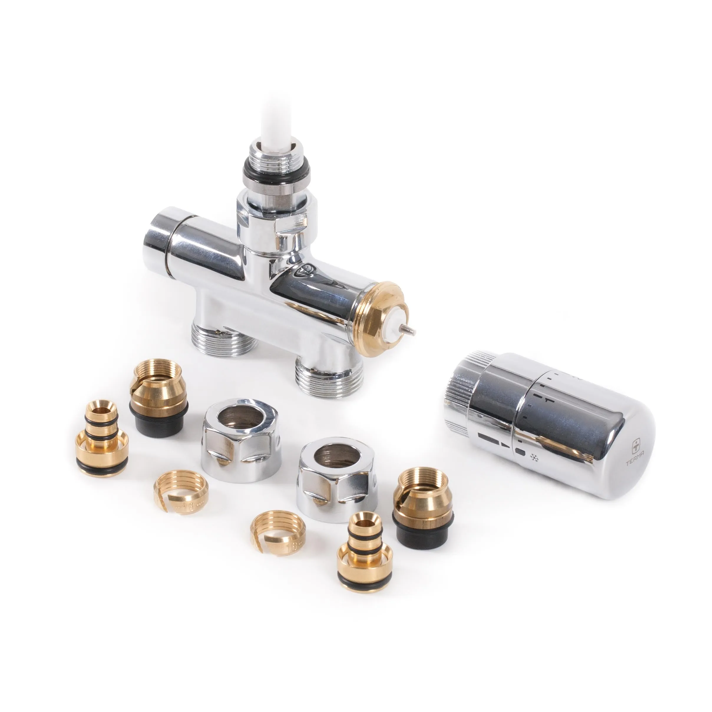 Terma Carlo Poletti Integrated Straight Chrome Thermostatic Valve With Immersion Tube Set Dual Fuel