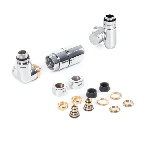 Terma chrome 3-Axis thermostatic valve set with integrated T-Piece (for Dual Fuel) - left