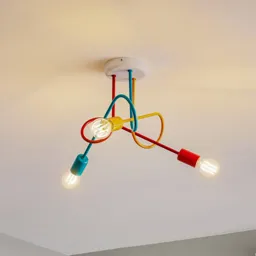 Oxford ceiling lamp 3-bulb orange/red/turquoise