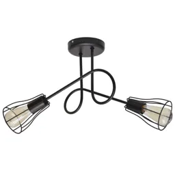Oxford ceiling lamp 2-bulb, cage lampshades, black