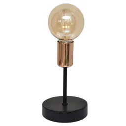 Tube table lamp in black with copper detail