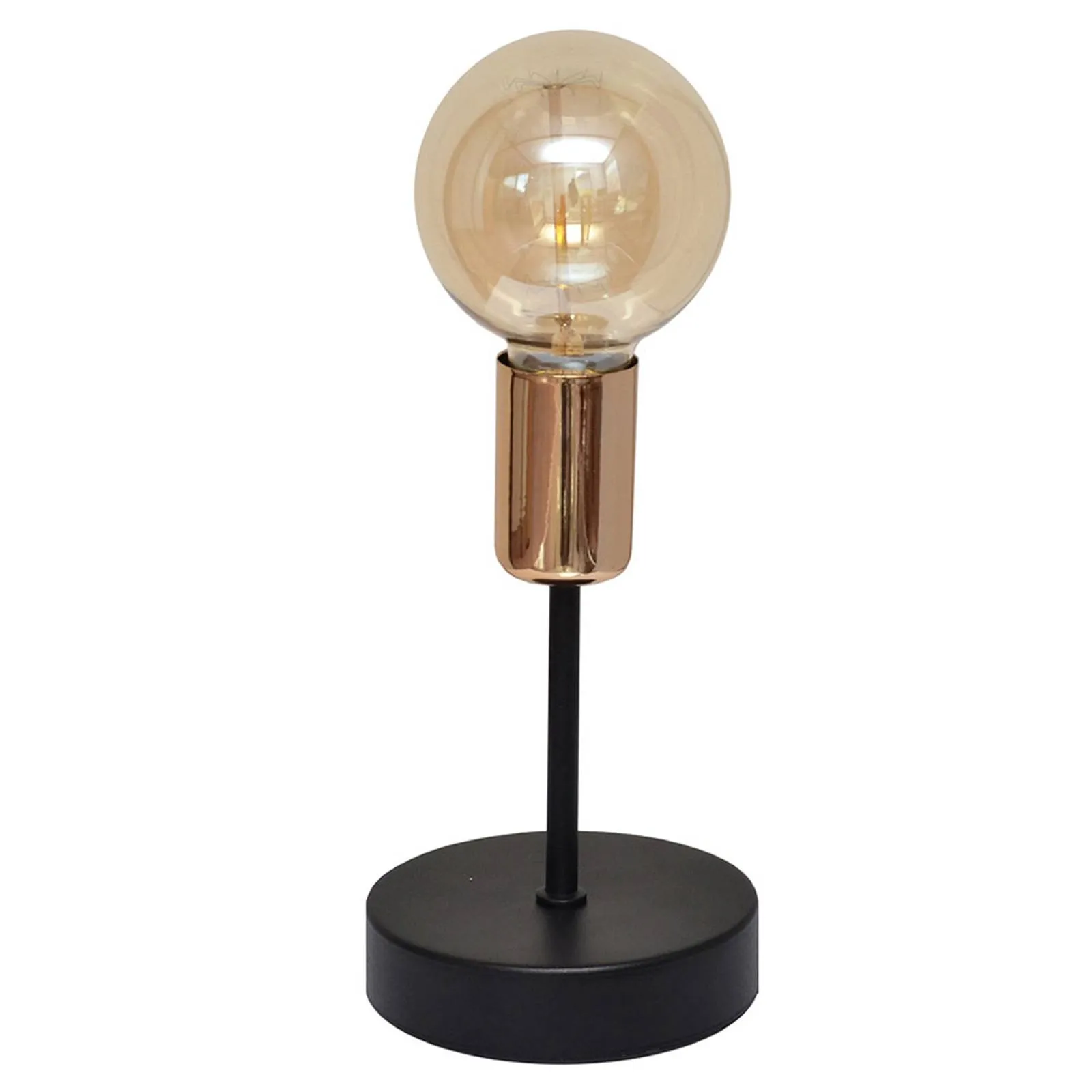 Tube table lamp in black with copper detail