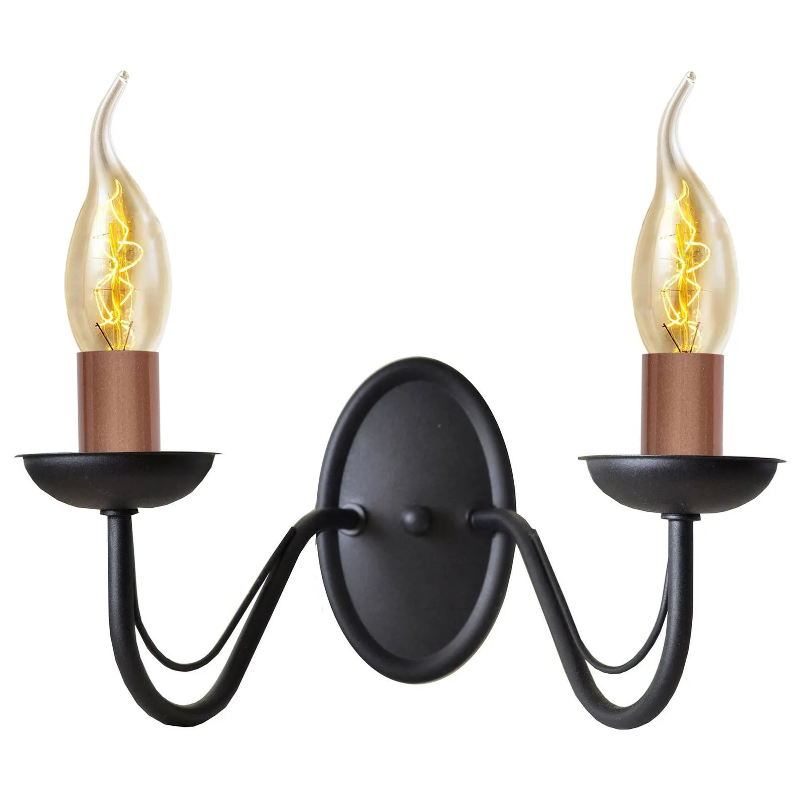 Malbo wall light in black/copper, 2-bulb