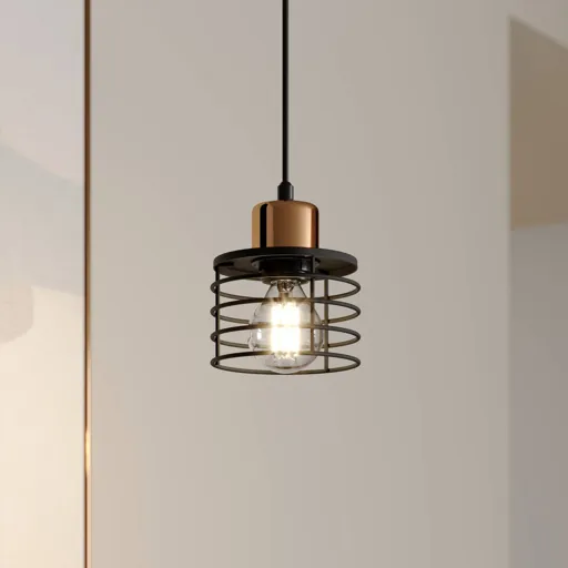 Edison hanging light in black/copper, 1-bulb