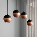 Midway hanging light in black/copper 4-bulb long