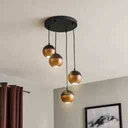 Midway pendant light in black/copper 4-bulb round