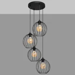 Cumera pendant light in black, 4-bulb, round