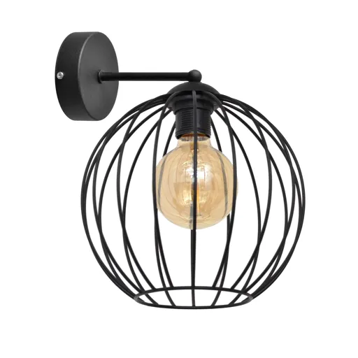 Cumera wall light in black, cage lampshade