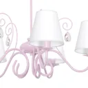 Sara chandelier, 5 fabric lampshades white/magenta