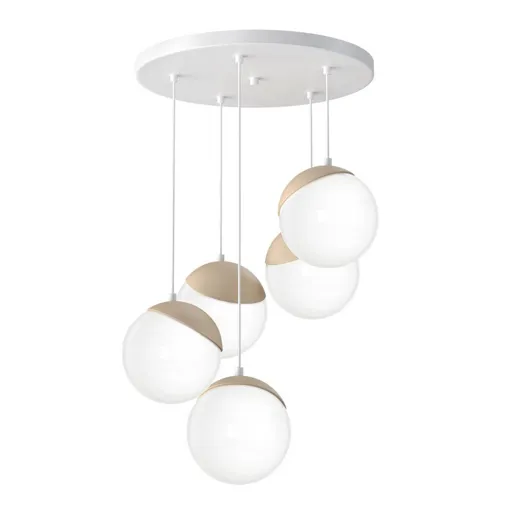 Sfera hanging light 5-bulb glass/light wood