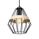Cliff hanging light, 1 cage lampshade wooden band