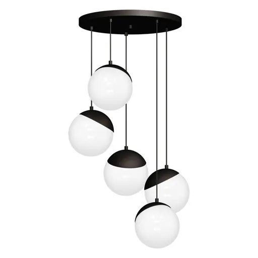Sfera hanging light 5-bulb glass/black metal