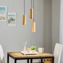 Three-bulb Pipe LED hanging light, oak