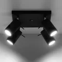 Round ceiling spotlight, black, 4-bulb square