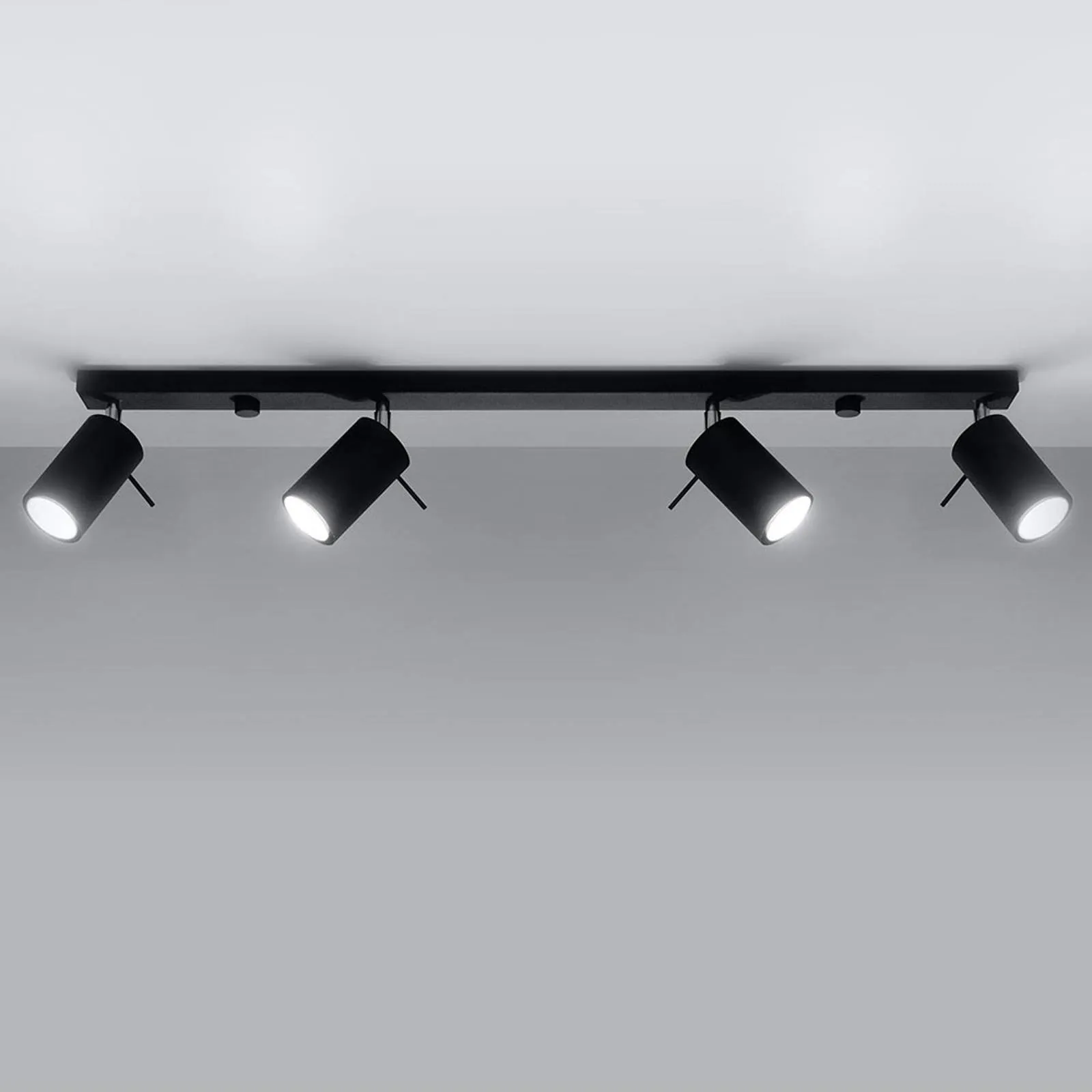 Round ceiling spotlight in black, 4-bulb linear