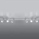Round ceiling spotlight, white, six-bulb linear