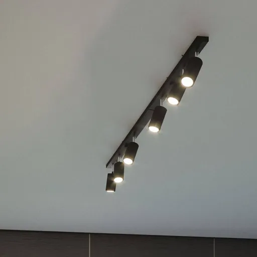 Round ceiling spotlight, black, 6-bulb linear