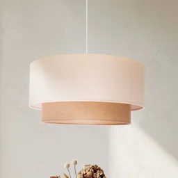 Boho hanging light, double lampshade, ecru/brown