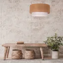 Boho hanging light, double lampshade, brown/white