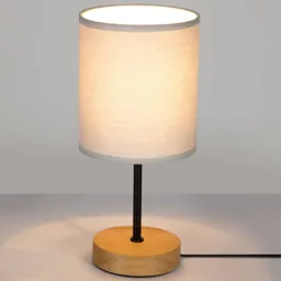 Corralee table lamp, wood, grey fabric lampshade