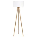 Corralee tripod floor lamp, wood, white fabric