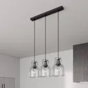 Aria hanging light, three-bulb, clear/black/chrome
