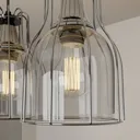 Aria hanging light, three-bulb, clear/black/chrome