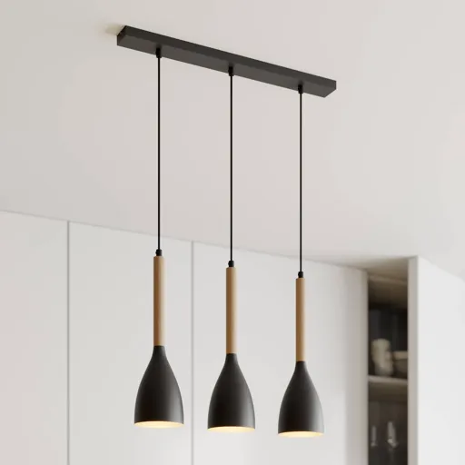 Muza hanging light, three-bulb, black/gold